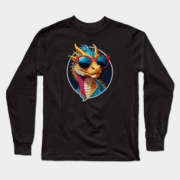 Cool Dragon Embroidered Patch Long Sleeve T-Shirt by Xie
